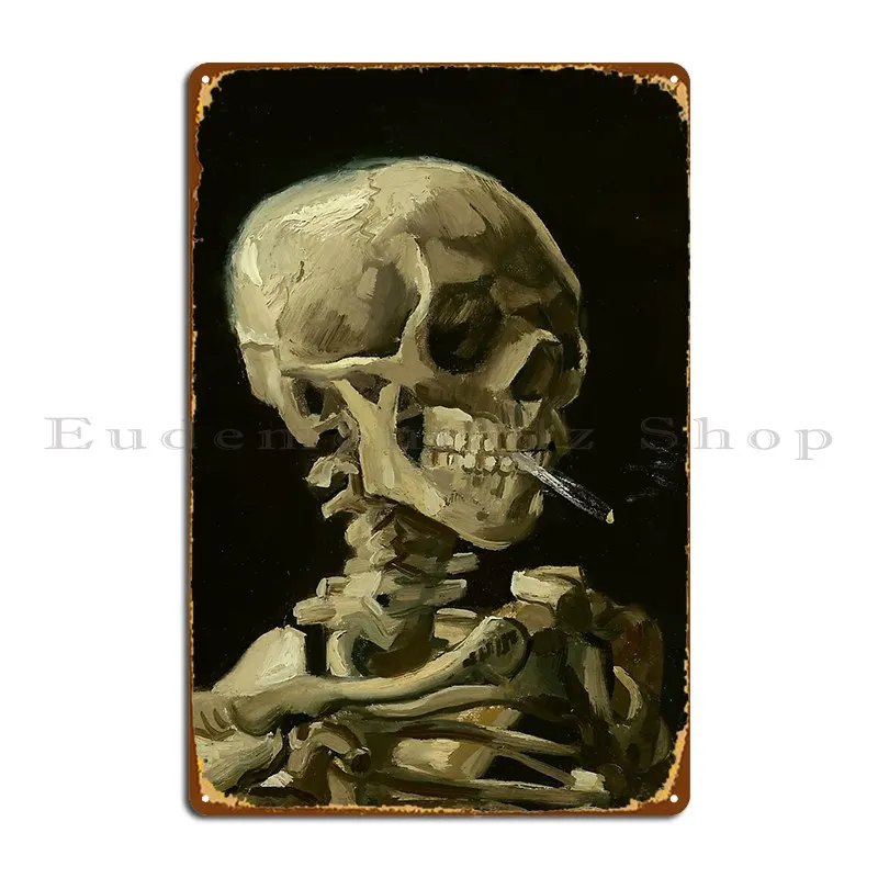 Head Of A Skeleton With A Burning Cigarette Vincent Van Gogh Starrylite Metal Sign Cinema Bar Club Print Tin Sign Poster