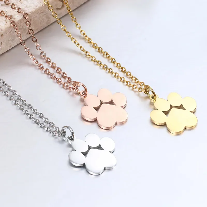 

YISON New Stainless Steel Dog Paw Pendant Necklace for Women Jewelry Accessories Animal Paw Pet Choker Footprints Girl's Gifts