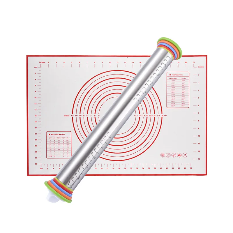 17Inch Rvs Verstelbare Deegroller Siliconen Bakmat Non-stick Fondant Deeg Deegroller Oven Liner Keuken gebruiksvoorwerp - afbeelding 1