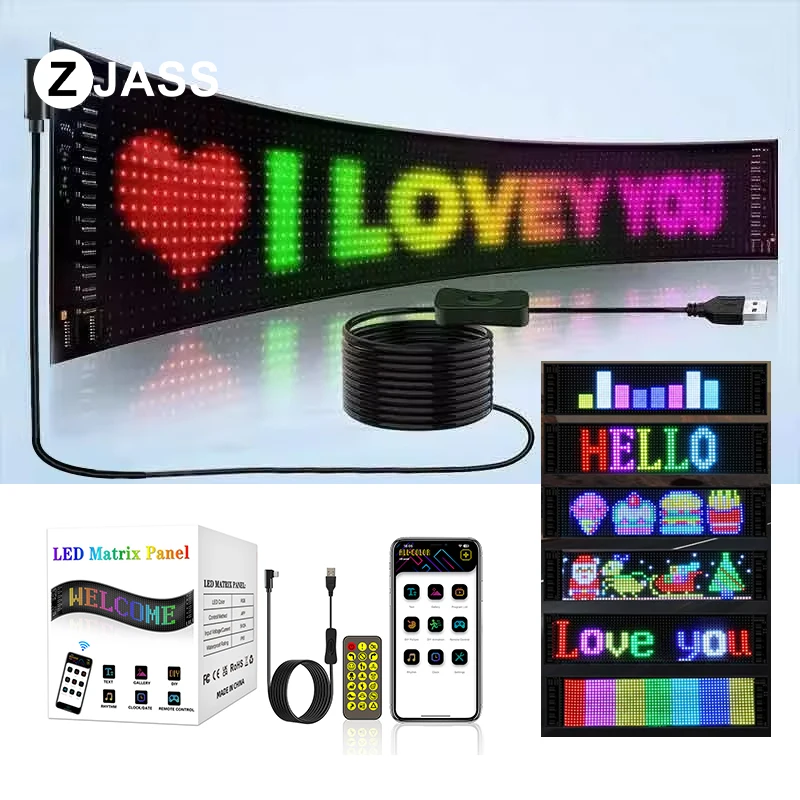 Flexible USB 5V LED Car Sign Bluetooth App Control LED Matrix Pixel Panel Scrolling Bright Advertising LED Signs