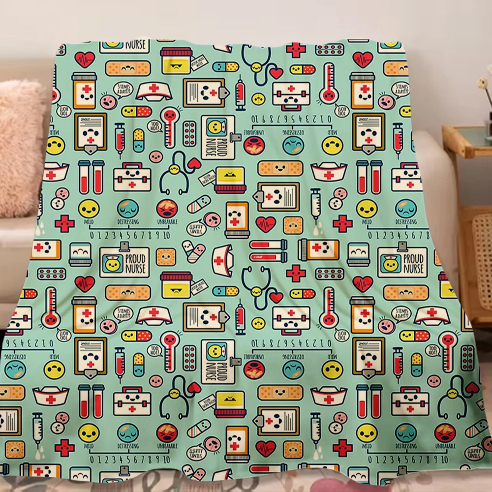 

Fashionable and simple Spring/Autumn Flannel Blanket Proud To Be a Nurse Surface Pattern Design Blue comforter quilt Pill Non