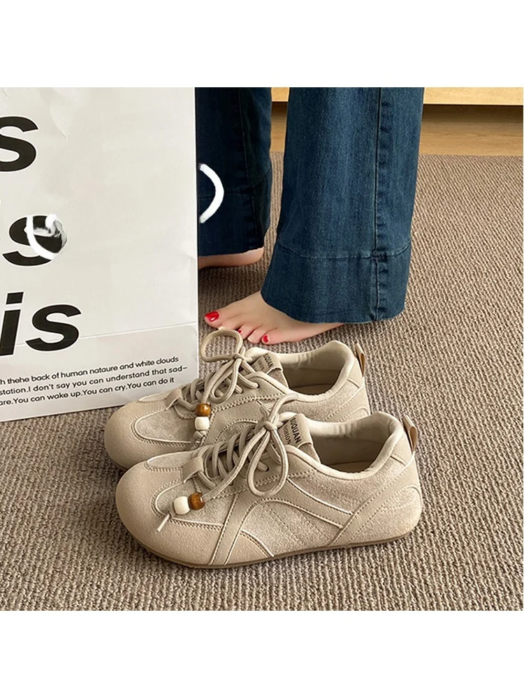 

Кожаные женские туфли 2026: Новинка весны, универсальные повседневные туфли на плоской подошве для студентов, мягкие, не утомляющие при ходьбе, спортивные...