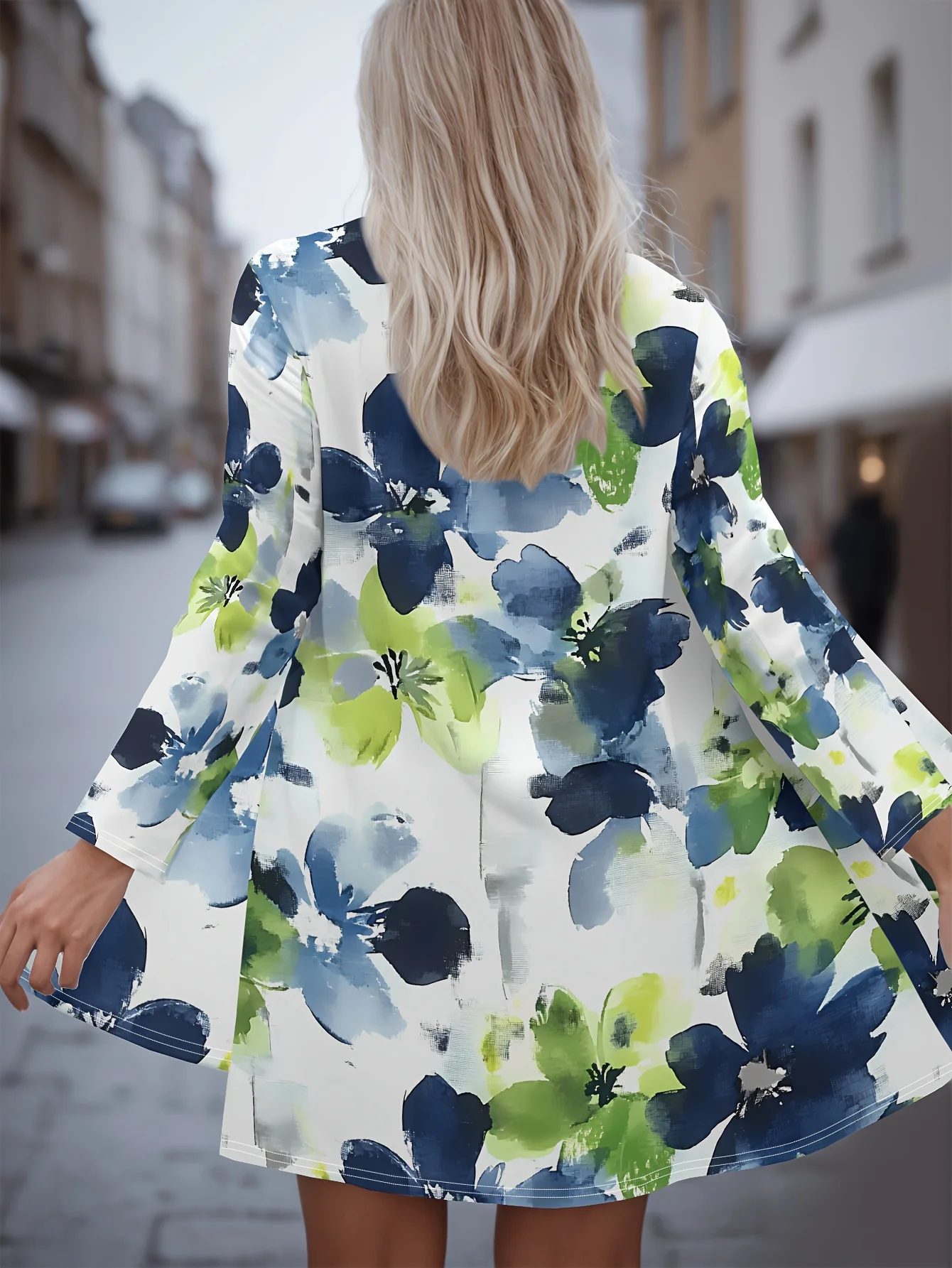 

2025 Fashion Women's Flowers Printed Long Sleeve Cardigan, Polyester Open Front, Lightweight Cover Up, Spring Autumn Casual Coat