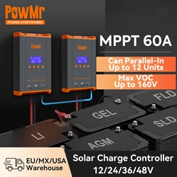 PowMr 60A MPPT Solar Charge Controller, Parallel-In Optional, Solar Power Array Controller 12V 24V 36V 48V Auto