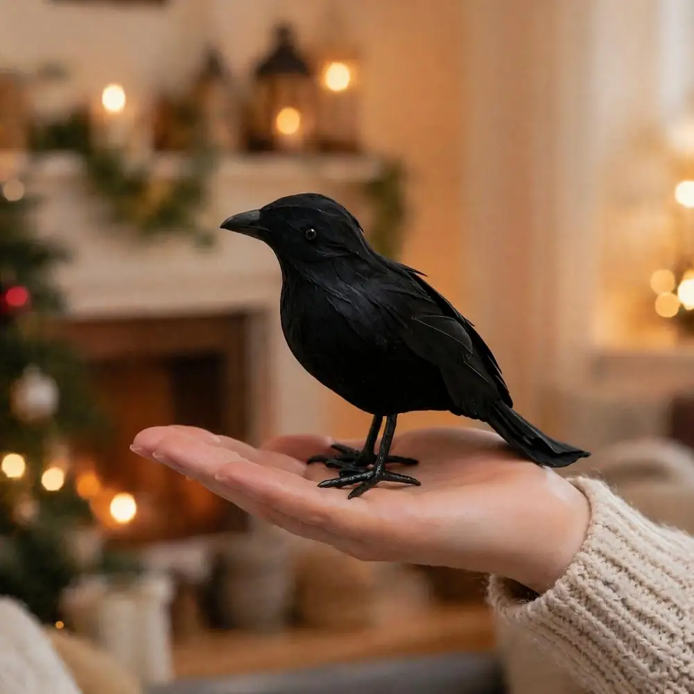 Halloween Party Decorations Festival Atmosphere Props Realistic Black Crow Halloween Decor Feathered Raven Figurine for Haunted