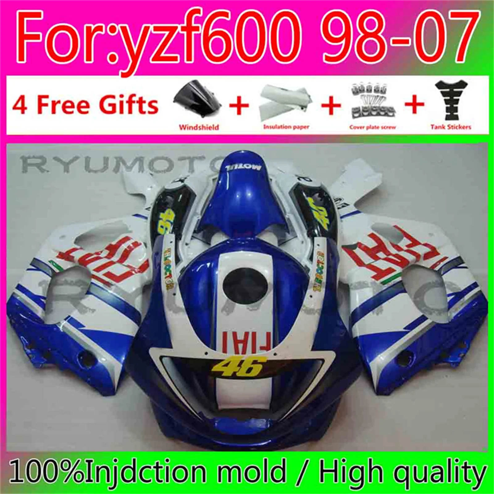 

Motorcycle Injection ABS Kit Fairings For Yamaha YZF 600 1997-2007 YZF600 97 98 99 00 01 02 03 04 05 06 07 Fairings