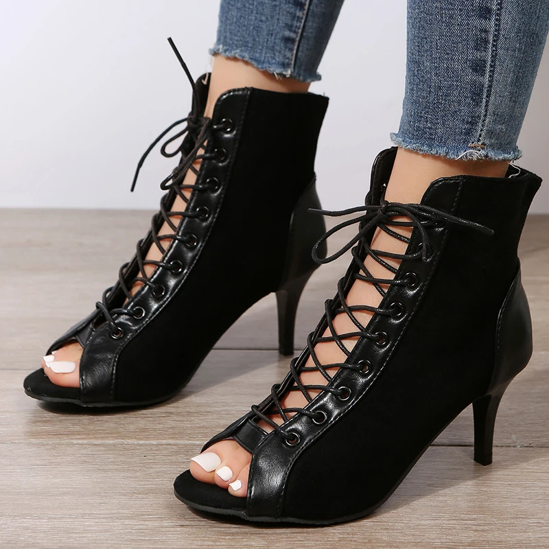 2023 New Fashion Dance Sexy High Heels Shoes Women\'s Sandals Large 41 Lace Up Peep Toe Cool Boots Summer Stiletto Hollow Sandals