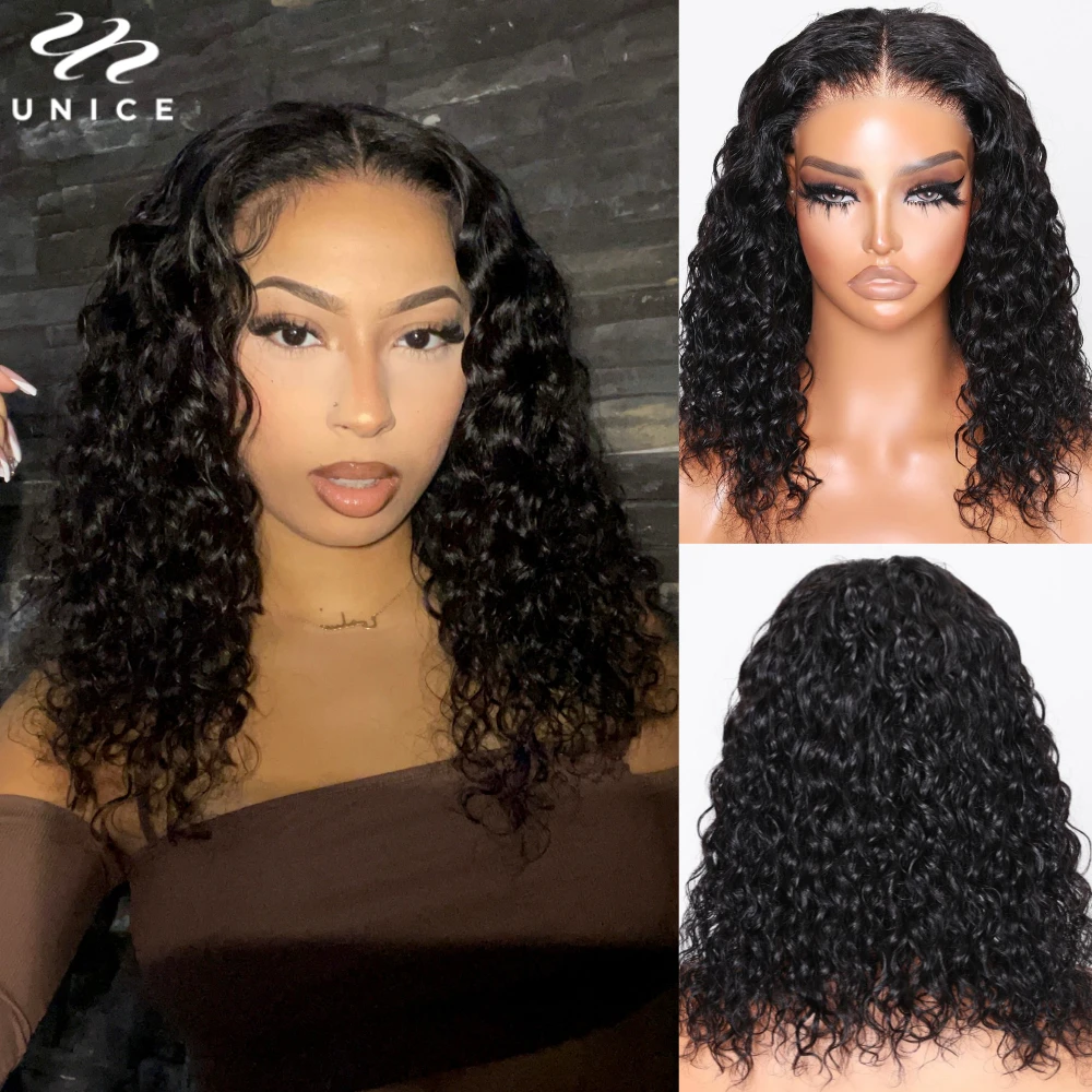 Unice Hair 6X4.75 Lace Closure Water Wave Bob Wig 100% Human Hair Pre Cut Lace Ready To Wear Go Glueless Wig 150% Density