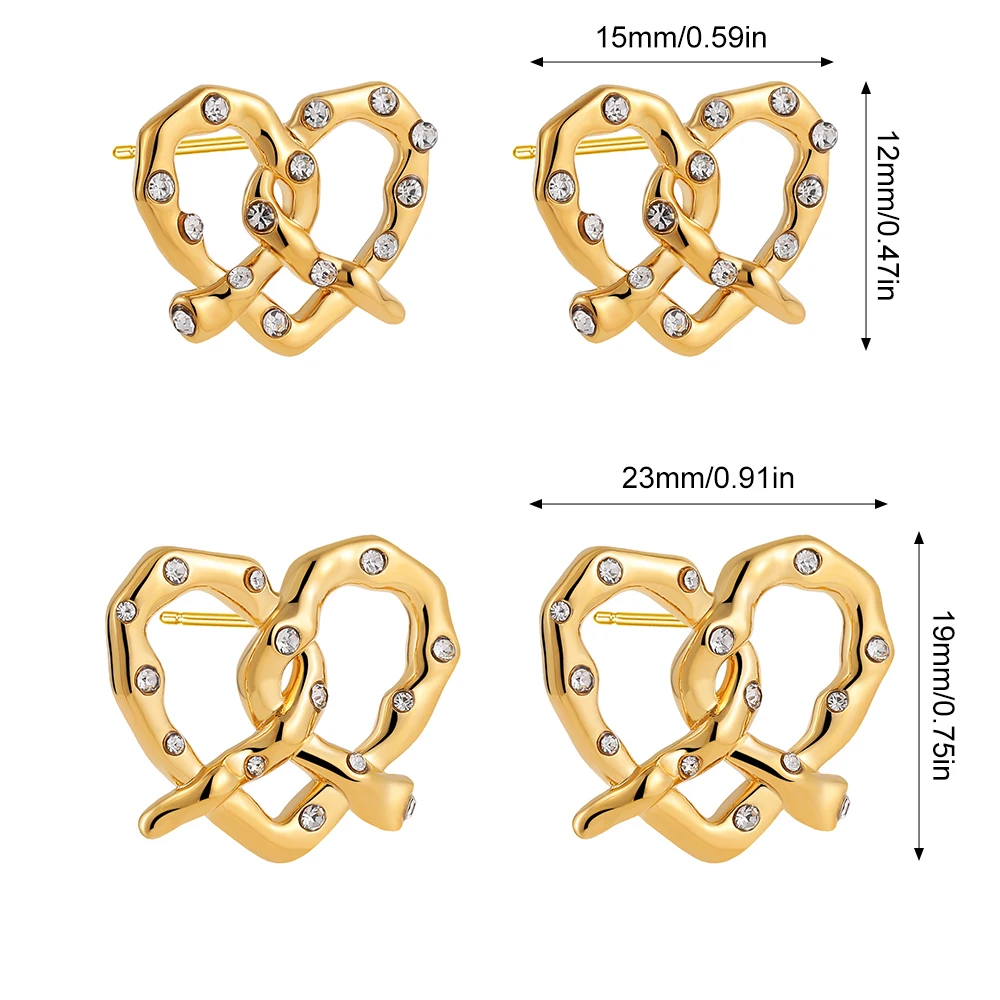 Lovely Knotted Heart Shape Stud Earrings for Women Girls Cute 18K Gold Plated CZ Zirconia Bowknot Tiny Earrings Sweet Jewelry
