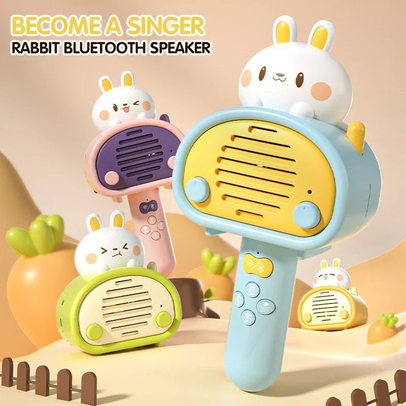 Rabbit Bluetooth Microphone Cute Table Mini Speaker Children's Early Education Wireless Singing Toy Music Sound Toy for Kids