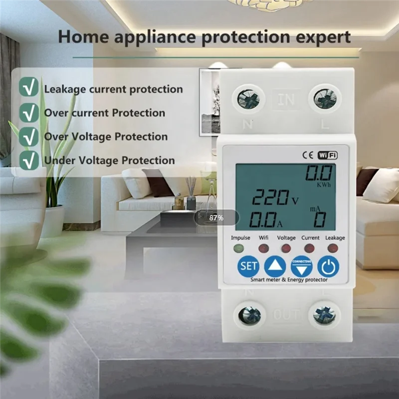 A37T-2P Tuya Wifi Intelligent Leakage Protecting Switch 63A Current Voltage Monitoring Circuit Breaker Timer Power Meter Durable