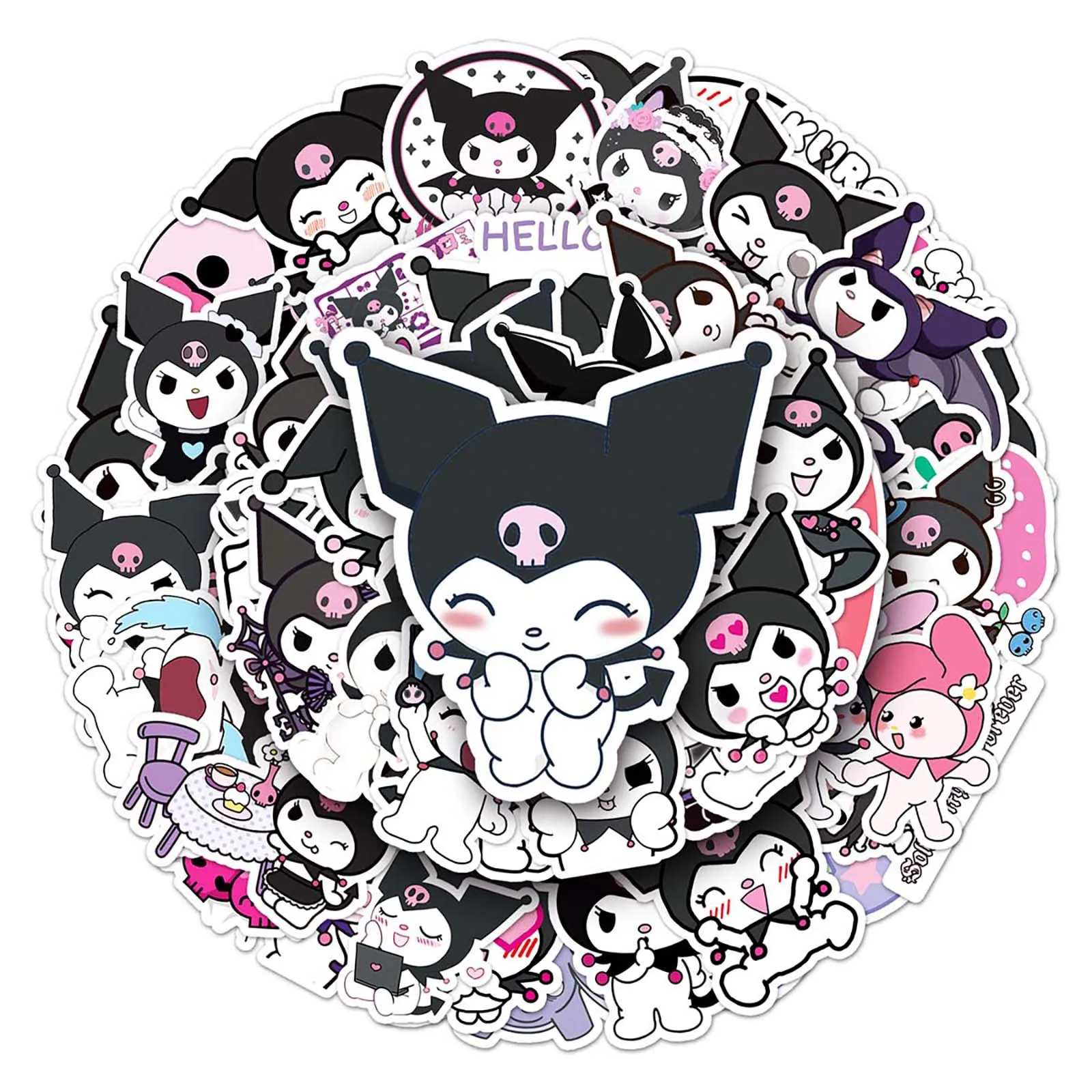 

100Pcs Cartoon Kuromi Stickers Graffiti Ornament Automobile Skateboard Aesthetics DIY Watertight Sticker Reusable