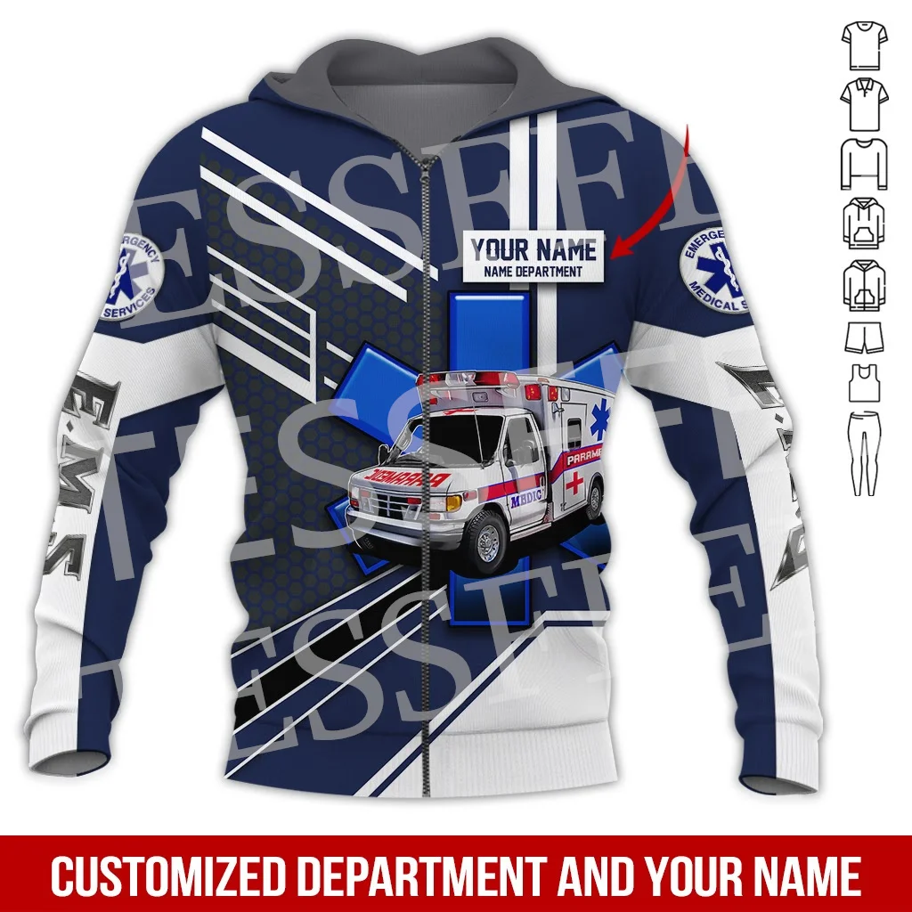 Custom Name Cosplay EMS EMT Medical Paramedic Nurse Worker Tattoo Retro 3DPrint Pullover Harajuku Jacket Casual Funny Hoodies 16