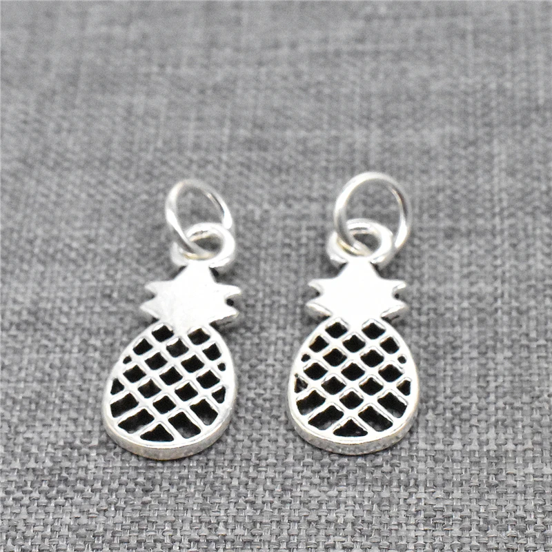 2 Pieces Pineapple Charms Double Sided Fruit Pendant in 925 Sterling Silver for Necklace Bracelet and Earring Making
