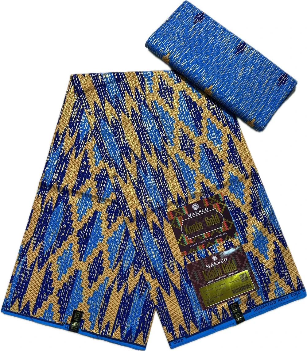 Kente الذهب الشمع النسيج الأفريقي النسيج بالجملة 4 + 2 ياردة الشمع يطبع لفستان الخياطة كتلة يطبع