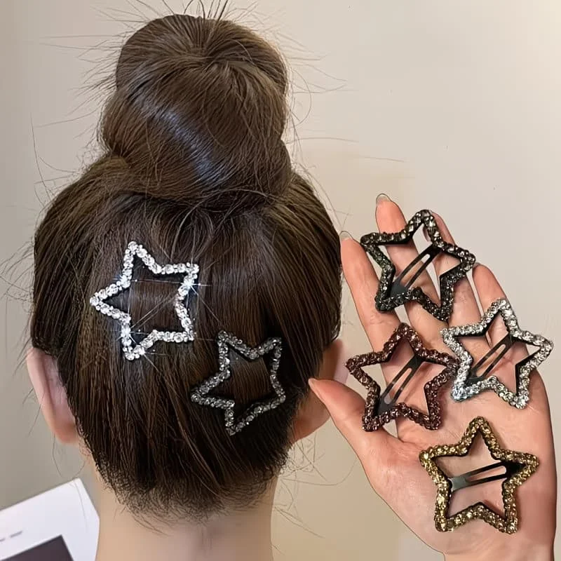 

4Pcs Shiny Rhinestone Star Hair Clips Y2K Style Elegant Hairpins for Women Daily Party Banquet Wedding Bridal Hair Accessories