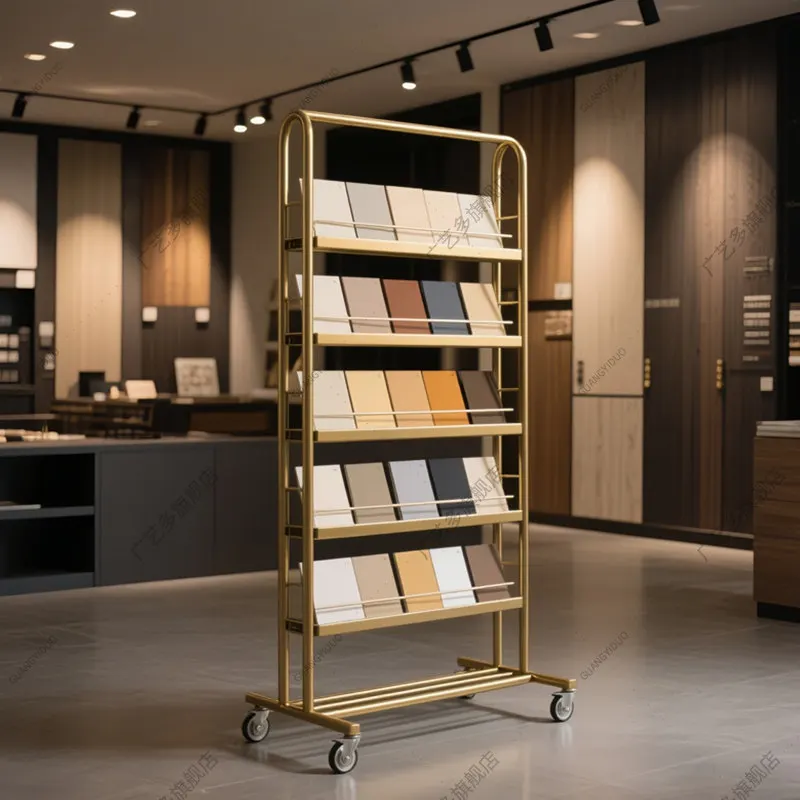 

Swatch cart rack Cabinet door panel sample display rack Tile display rack Ecological board Stone floor tile sample shelf