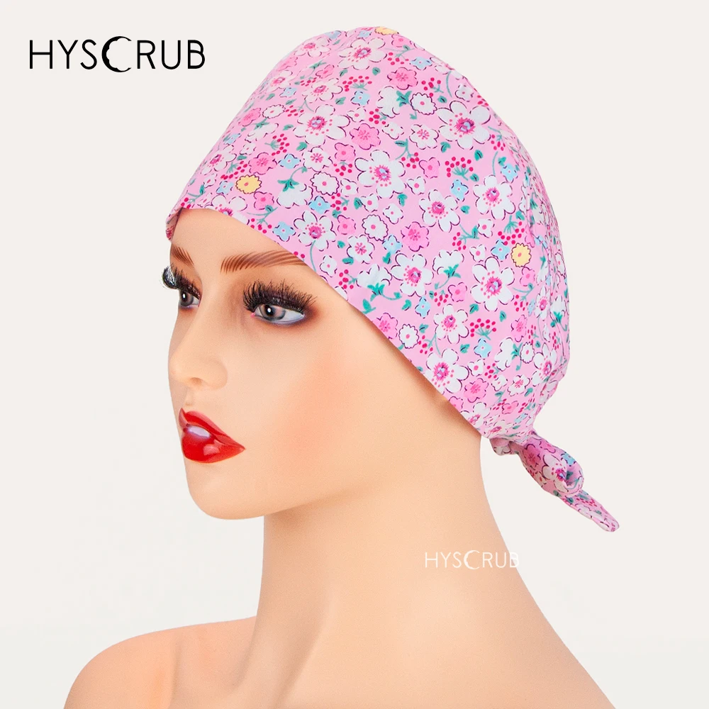 Rosa Blumendruck, Arzt, Krankenschwester, schützende Hygienekappe, Arbeitsuniform, Hut, medizinisches Gesundheitswesen, Staub, Peelings, Kappen und Maske