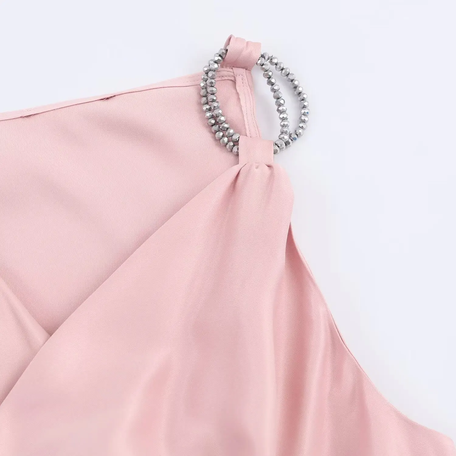 JNLEAOG Damen Faionable Perlen-Seidensatin-Top, vielseitig, Herbst, Neuankömmling, Polyesterfaser-Oberbekleidung, normale Länge