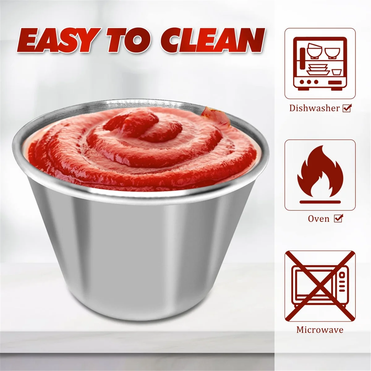 50 Pcs Metal Sauce Cups 2.5oz Ramekins, Stainless Steel Dipping Sauce Cups Metal Condiment Container Reusable