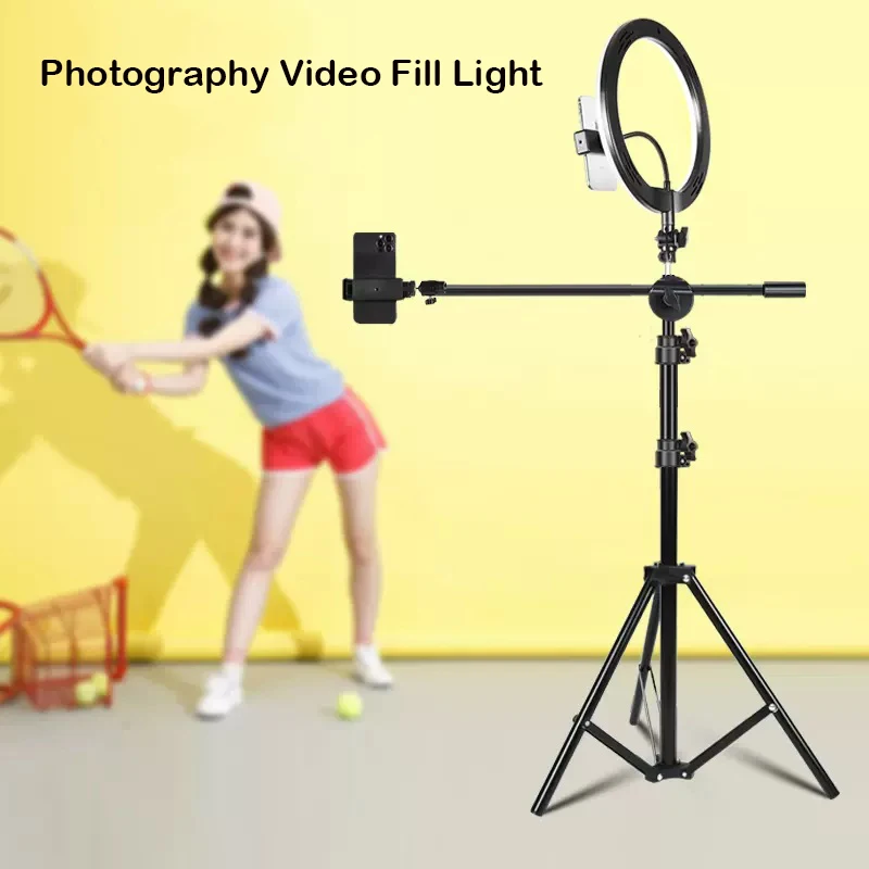 Anillo de luz Led RGB para fotografía y vídeo, iluminación de relleno de 26CM, cámara, estudio fotográfico, teléfono, lámpara de Selfie con trípode, brazo Boom, Youtube