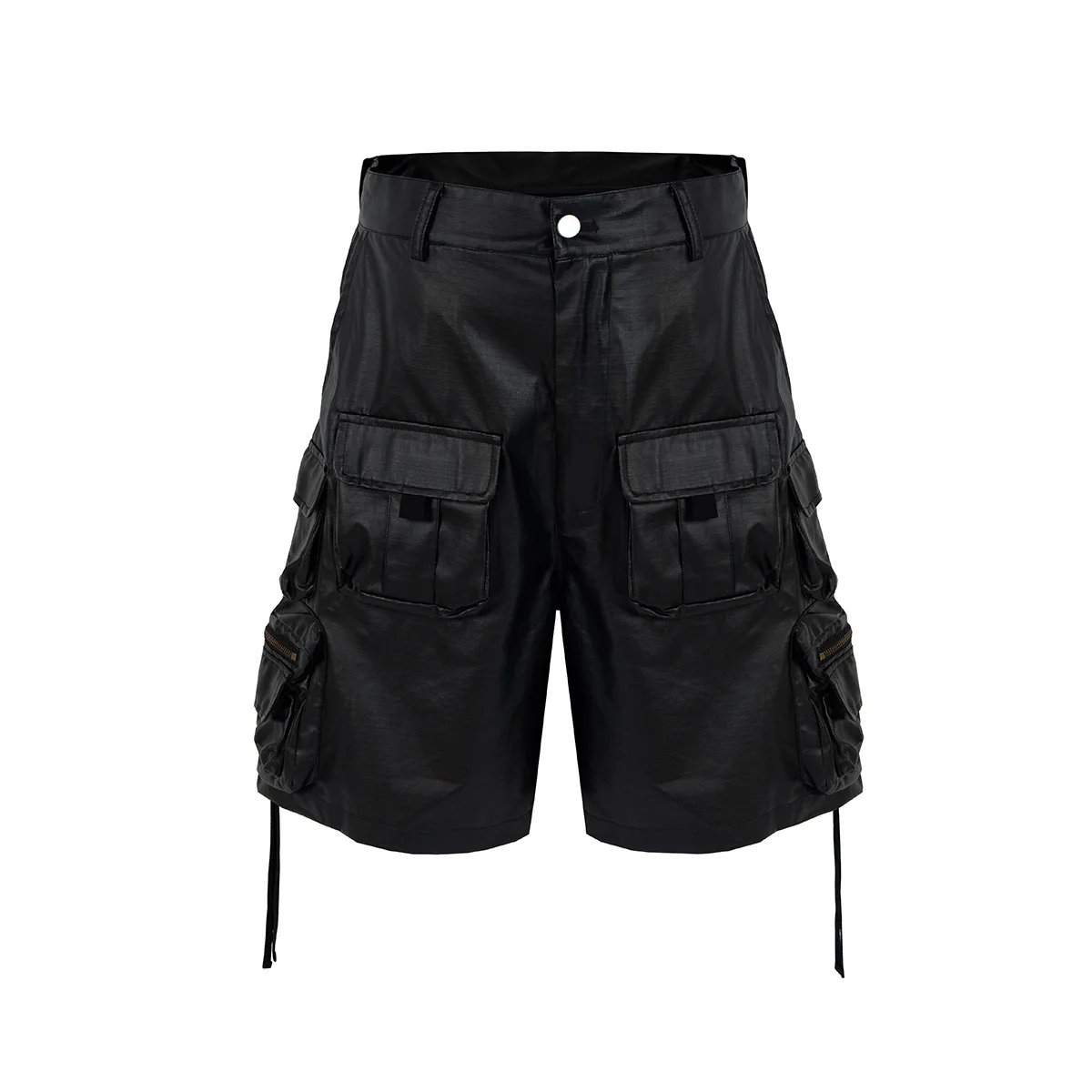 Men's Fashion Coated Techwear Cargo Shorts With Multi Pockets High Street Tactical Workwear Short Pants Summer Mechanic Shorts