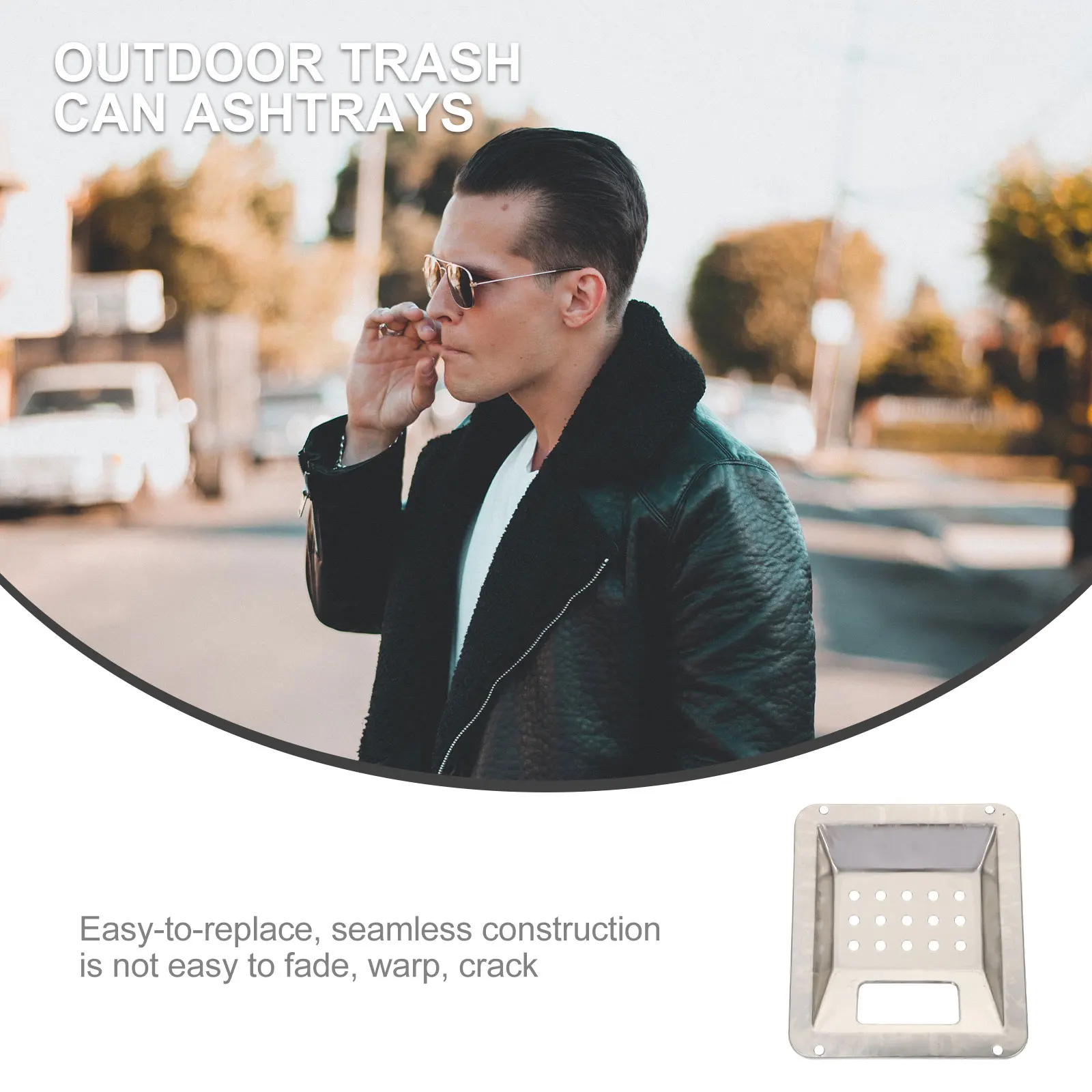 

Stainless Steel Ashtray Trash Can Easy Replace Fade Warp Crack Resistant Fire Safety Cigarette Butt Stable Bottom