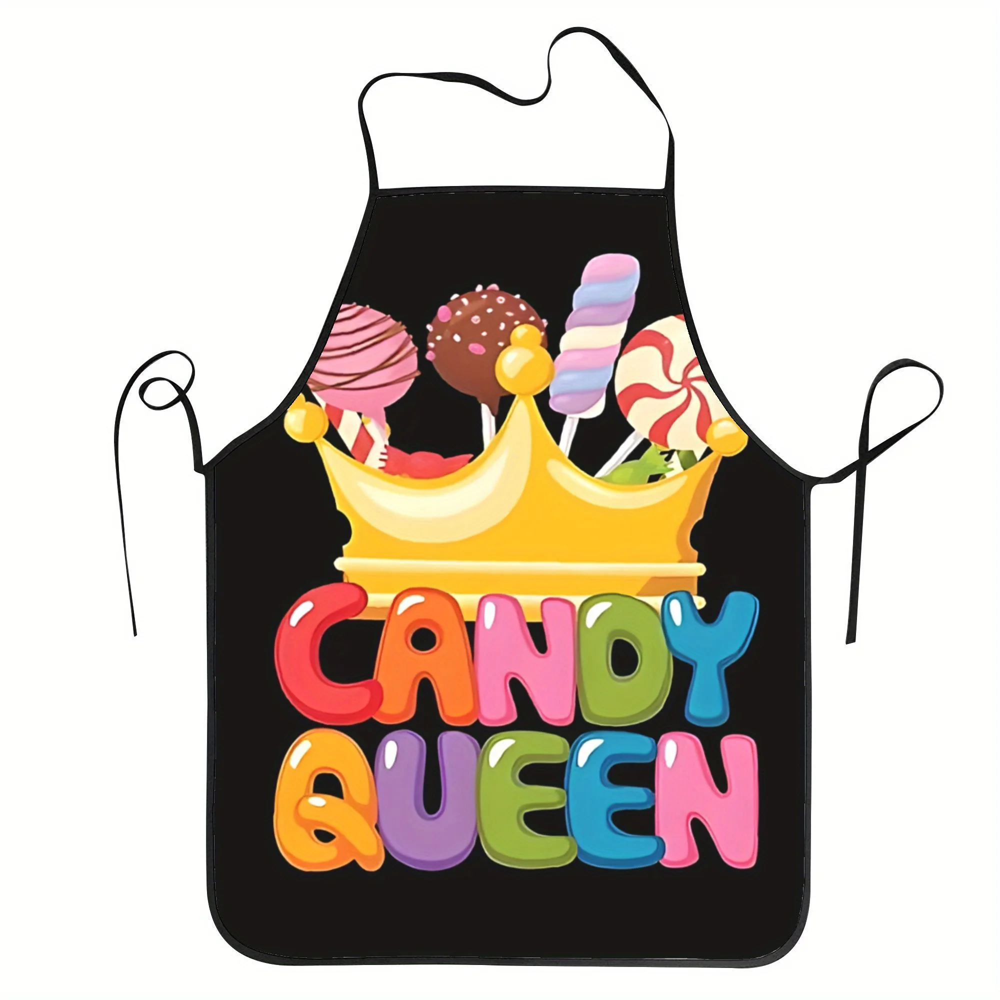 Candy Queen Apron – Fun Colorful Candy & Crown Illustration, Waterproof Polyester, Adjustable Neck & Waist,  Gift for Bakers