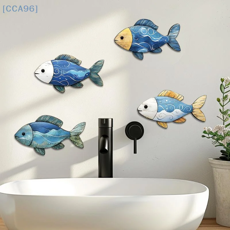 Ornement mural de poisson bleu en bois, signe de poisson rustique sculpté à la main, pendentif drôle, Art mural, décoration d'animaux de l'océan