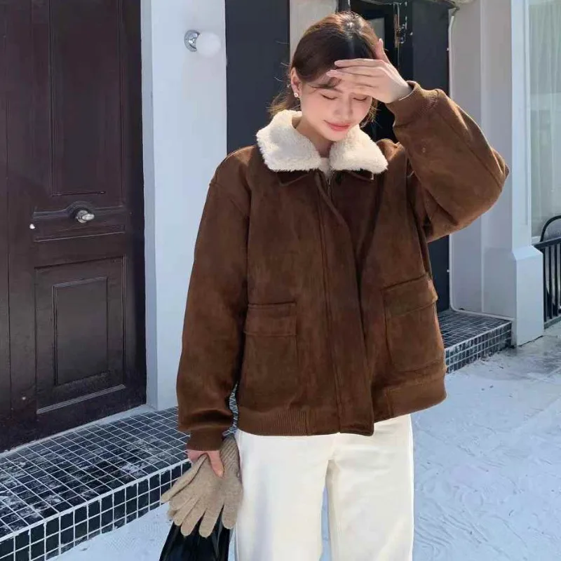 

MiiiiX Korean Retro Zipper Loose Quilted Jacket Women's Winter Cotton-padded Coat Plush Collar Versatile Warm Thicken Outerwear