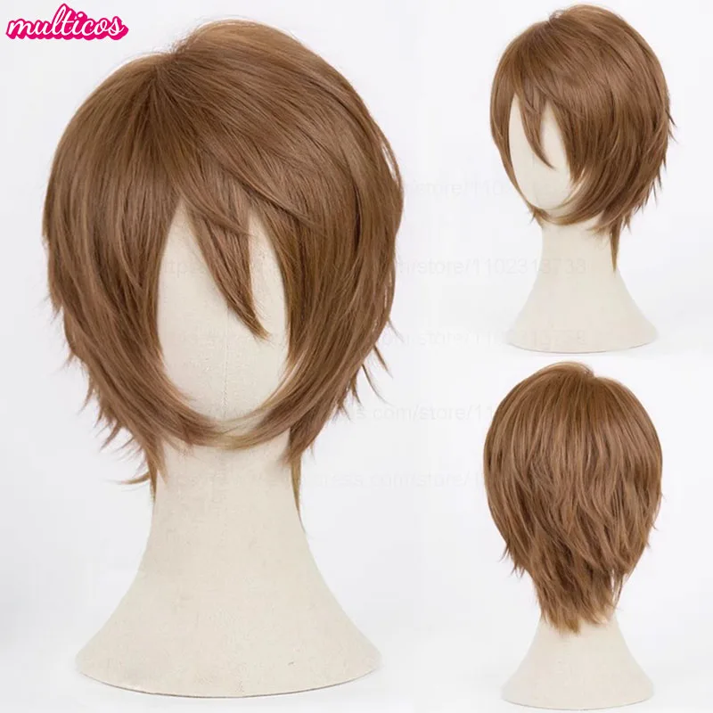 Farben Kurze Gerade Cosplay Perücke Layered Shaggy Flauschig Rot Rosa Braun Grün Blau Hitzebeständige Kunsthaar Party Anime Perücken – Detail 8