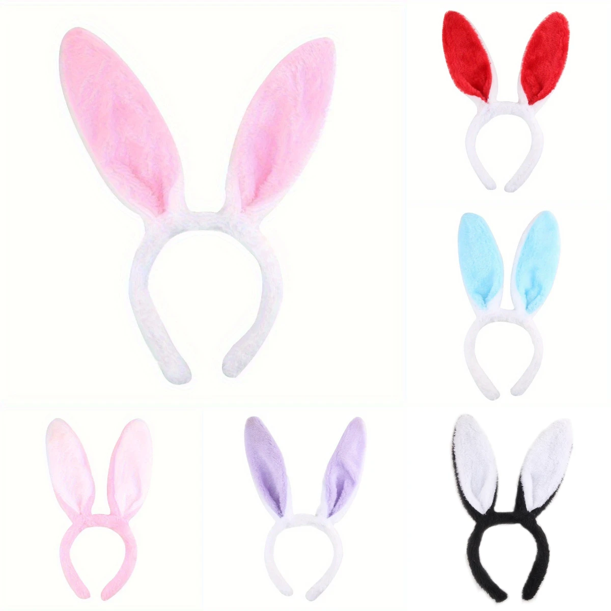 Plush Rabbit Ear Headbands Assorted Color Cute Bunny Ears Hairband Halloween Costume Party Cosplay Hair Hoop Hair Accessories