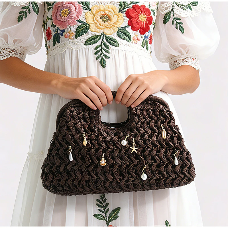 Marke Woven Clutch Tasche Luxus Neue High-end-Meer Urlaub Reise Große Kapazität Stroh frauen Einfache Textur Mode brieftasche – Detail 38