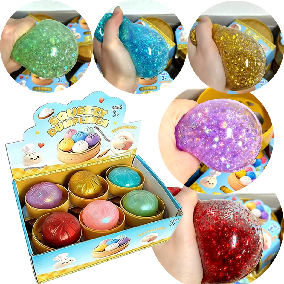 HOT Glitzer-Dumpling-Squishies Spielzeug, Bun Baozi Dumpling Mystery Box, Bunte Lebensmittel-Squishies, Sensorisches Fidget-Spielzeug, Stress-Quetschball