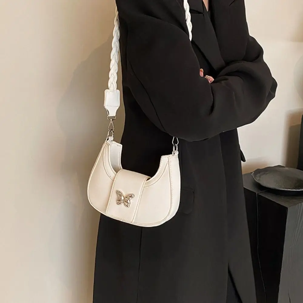 

PU Leather Butterfly Crossbody Bag Denim Color Woven Strap Hobos Handbag Fashion Design Solid Color Shoulder Bag Shopping