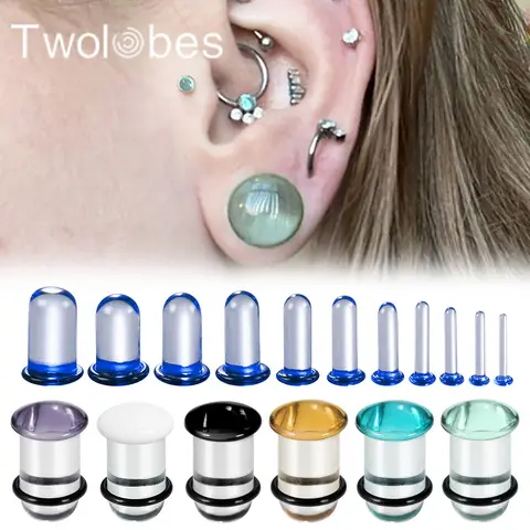 Twolobes 2PCS Pyrex Glass Stretching Kits Ear Gauges Plugs Comfy Expander Stretchers Piercing Hypoallergenic Body Jewelry