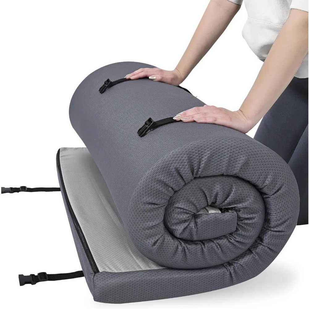 

4" x 38" x 80" Memory Foam Roll-Up Camping Mattress with Water Resistant Zipper Cover, Foldable and Portable for Camping, RV Bu