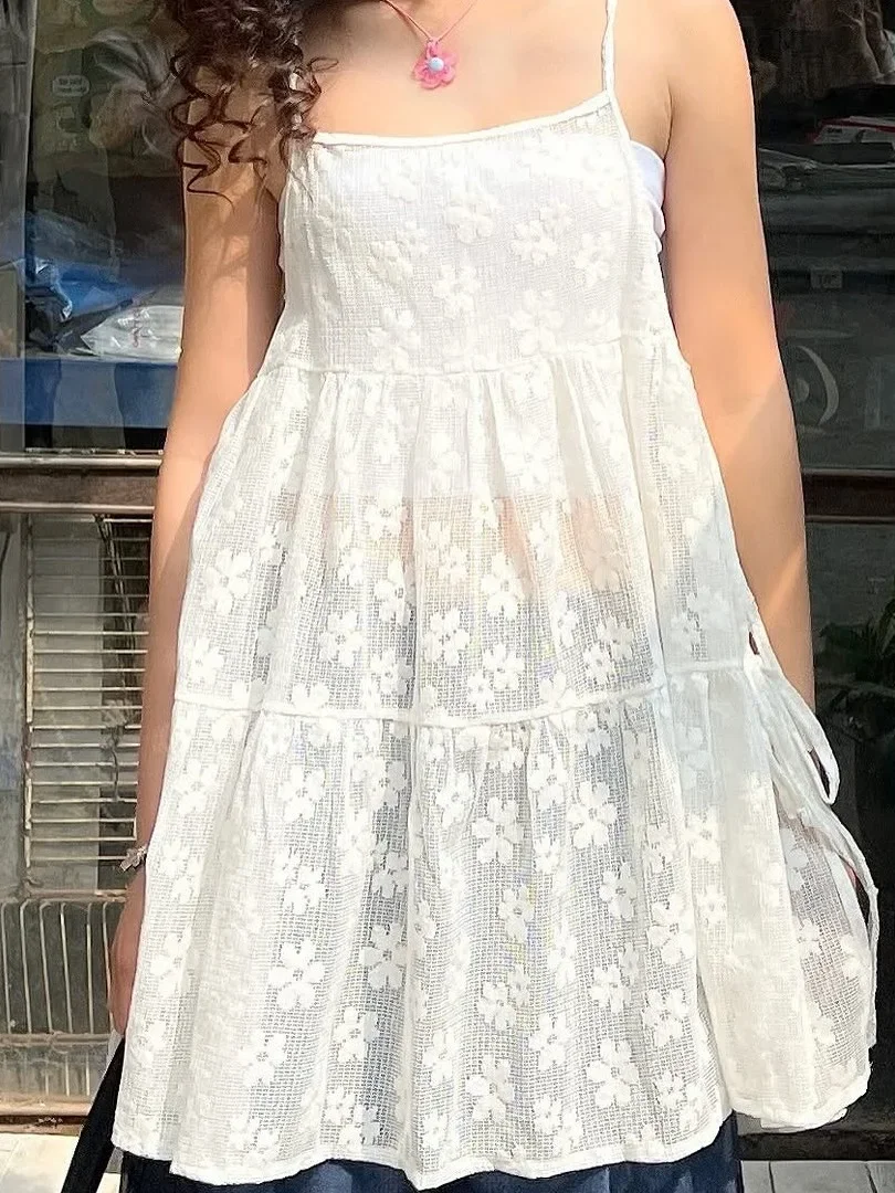 

Sweet Korean Sle Women's Sleeveless Dress with Careful Design Embroidery Detailing Casual Comfortable Mid-Length Vest Z657