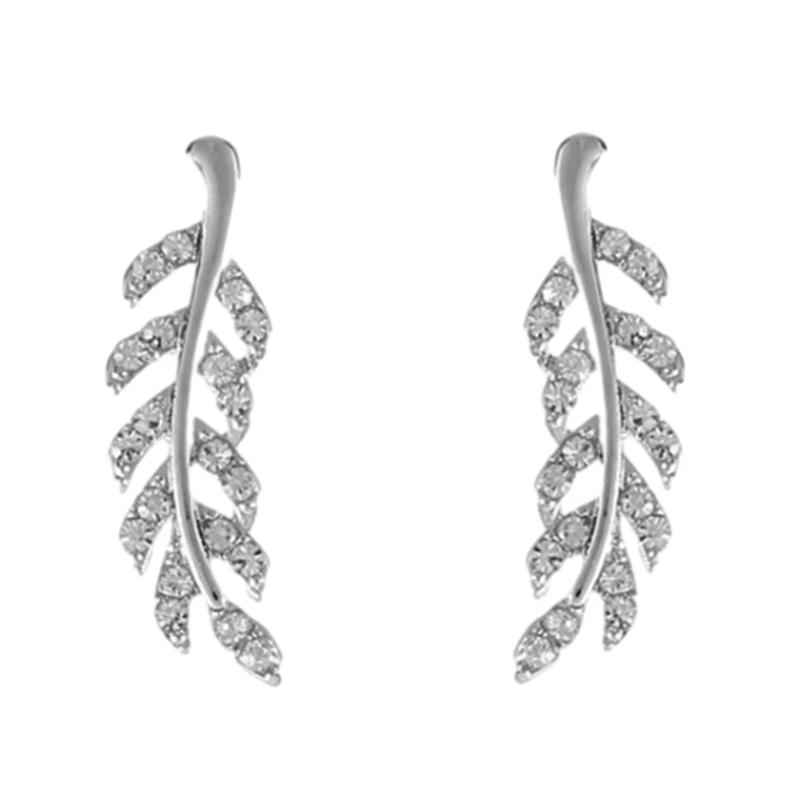 Trendy Crystal Leaf Earrings Hollow Out Leaves Earrings for Women Piercing Jewelry Ear Crawlers Female Accessories