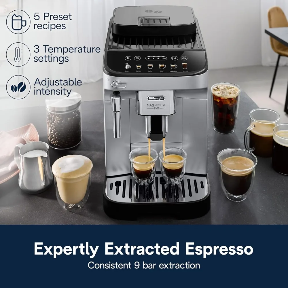 Magnifica Evo Automatic Espresso & Coffee Machine with Manual Milk Frother for Latte, Cappuccino, Iced Coffee