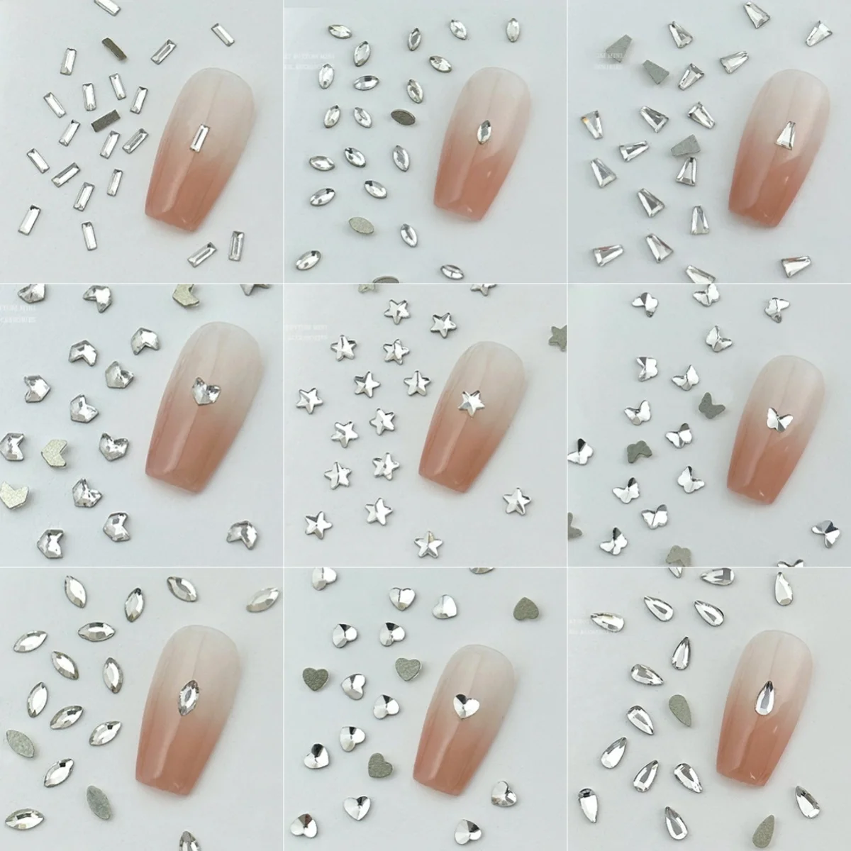 

Mini Geometric Rhinestones Star Square Heart Zircon Flat Bottom Drill Bottom DIY Nail Art Decoration Manicure Tool Accessories