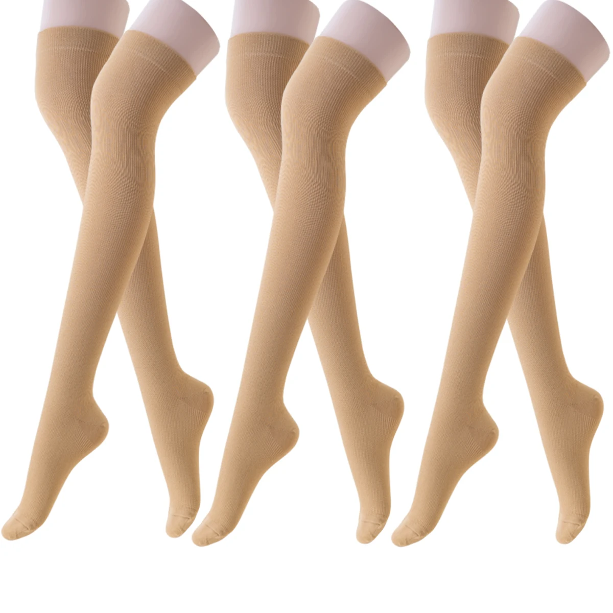 3 ペアブラックベージュホワイト女性女性腿高圧縮ソックス、膝上丈圧縮ストッキングソックススポーツ