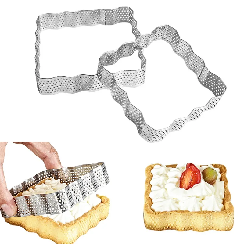 

Square Lace Tart Mold Stainless Steel Perforated French Cake Mousse Ring Pastry Cookie Fondant Tart Decoration Baking Mold