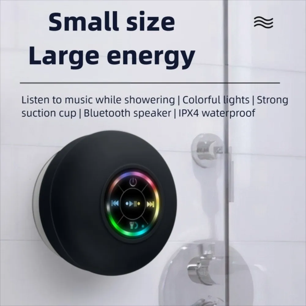 

Wireless Mini Bluetooth Speaker Portable LED Lights Shower Subwoofer IPX4 3D Surround Stereo Waterproof Handsfree Loudspeaker