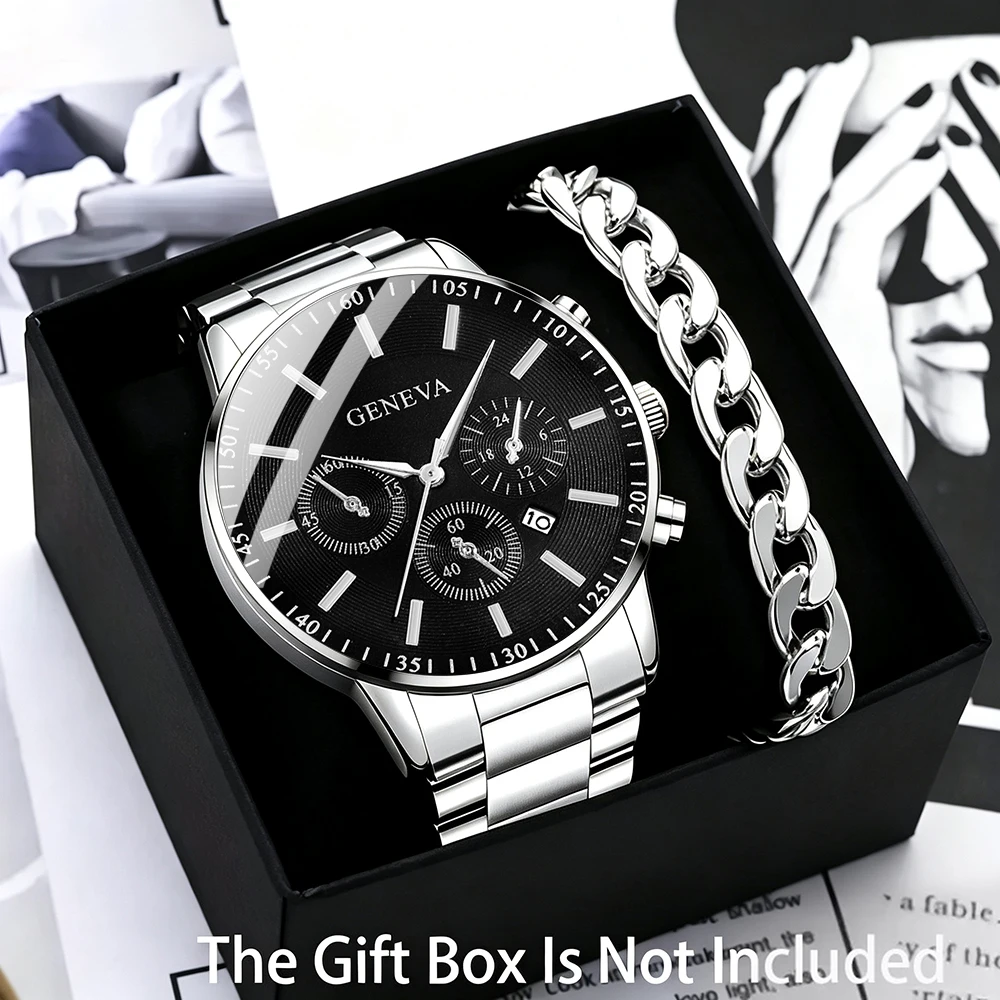 2pc men's fashionable quartz watch and versatile accessory set for daily wear as gifts for friends and family
