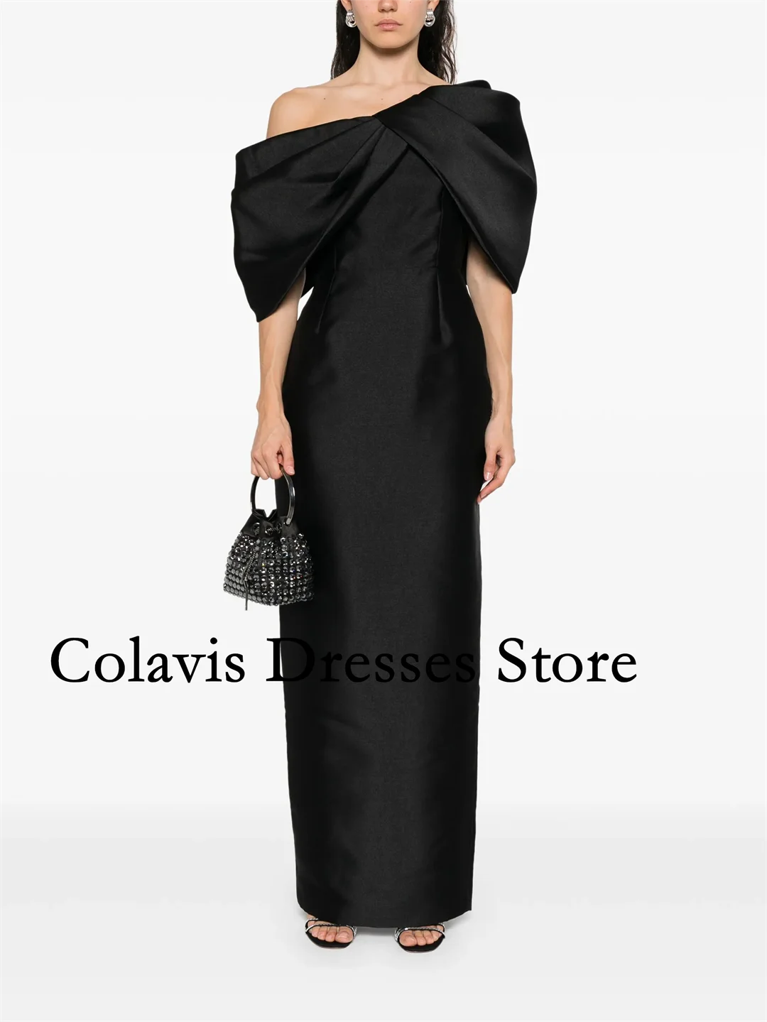 

2025 Индивидуальные черные атласные платья на одно плечо с бантом Русалка для выпускного вечера Вечернее платье Женские вечерние платья Вечернее платье