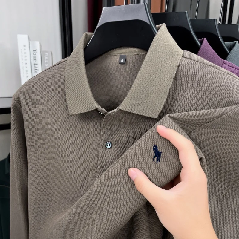 

100% pure cotton high-end brand men's long sleeved polo shirt Spring Autumn Fashion Pony Embroidery Golf original casual T-shirt