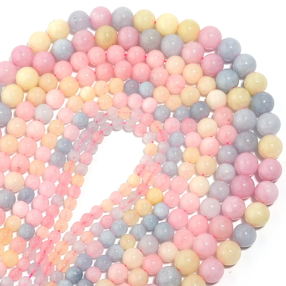 1 Strand Natural Morganite Stone Beads 6/8/10/12mm Color Smooth Round Loose Gem Bead for DIY Bracelets Necklace Jewelry Making