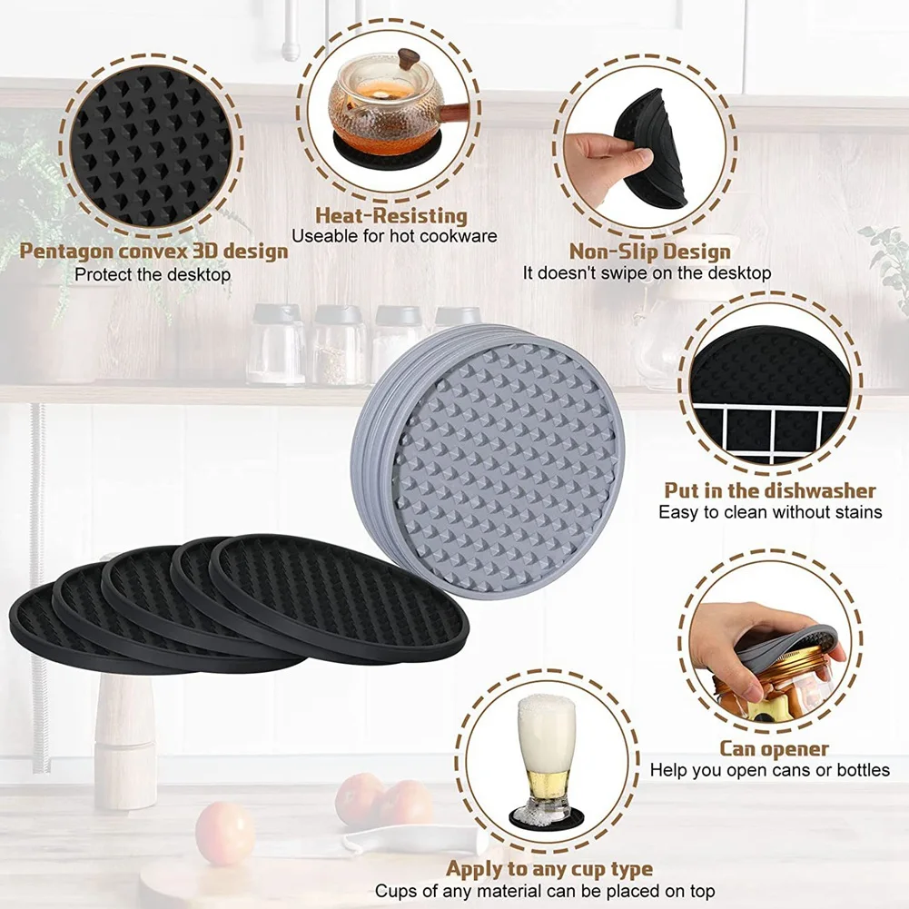 VEHO-20 Pack Coasters For Drinks Silicone Coaster With Holder Non Slips Protection Washable Cup Coasters Heat Resistant