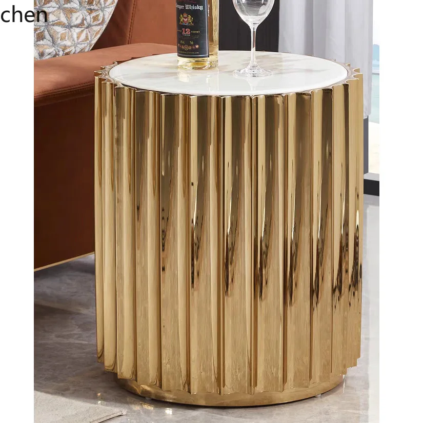 YFY Italian Style Light Luxury Coffee Table Marble Round Creative Sofa Side Table Stainless Steel Modern Minimalist 6